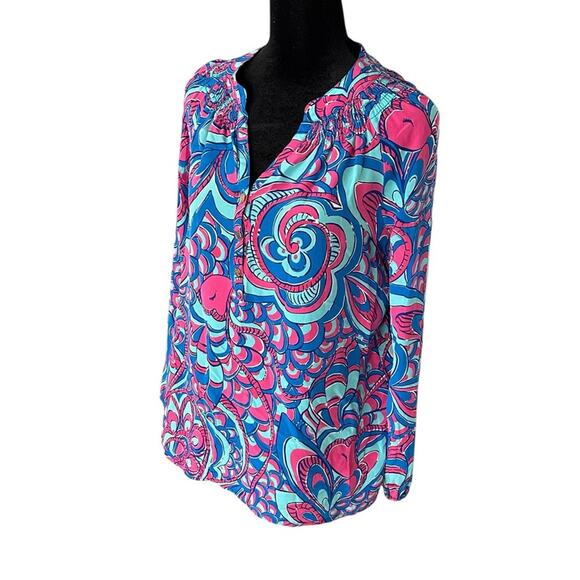 Lilly Pulitzer Elsa Blouse Top in Reel Me In 100% Silk Mermaid Core Vacation Sm - Picture 4 of 12